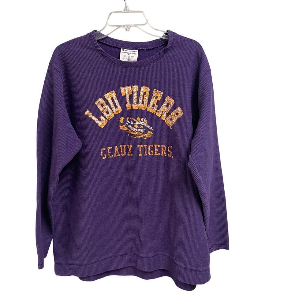 Champion LSU Ribbed Pullover Size XL Louisiana State Long Sleeve Crewneck